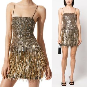 Alice + Olivia Fifi Gold Sequin Embellished Fringed Mini Dress - Size 2